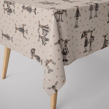 SCHÖNER LEBEN. Tischdecke Moose Winter Elche Love natur grau beige