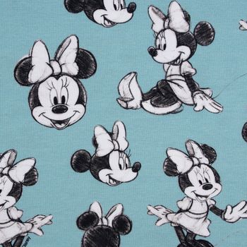 Baumwolljersey Digitaldruck Minnie Maus hellblau schwarz weiß 1.45m
