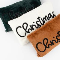 Deko Weihnachtskissen Christmas aus Plüsch dunkelgrün schwarz 30x50cm