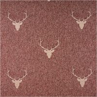 Hochwertiger Jacquard-Dekostoff im Landhausstil mit rotbraunem Hirschkopf-Motiv. Der 1,40 m breite Wendestoff eignet sich ideal für rustikale Gardinen, Kissen oder Tischwäsche und schafft eine gemütliche Atmosphäre - Vollansicht hell