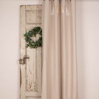 Ösengardine aus Baumwolle bedruckt Weihnachtsbäume natur weiß goldfarbig 140x260cm