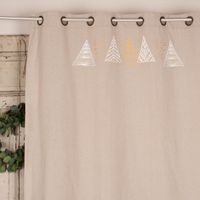 Ösengardine aus Baumwolle bedruckt Weihnachtsbäume natur weiß goldfarbig 140x260cm