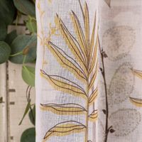 Ösengardine Blüten Farnblatt Baumwollzweig weiß braun senfgelb 135x260cm