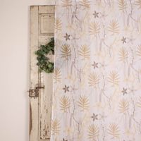 Ösengardine Blüten Farnblatt Baumwollzweig weiß braun senfgelb 135x260cm