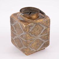 Laterne Niya antik Metall gestanztes Lochmuster goldfarbig weiß 22x15x15cm