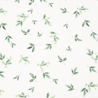 Waffeljersey Waffelstrick Aquarell Zweige Blätter offweiß grün 1.4m