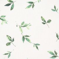 Waffeljersey Waffelstrick Aquarell Zweige Blätter offweiß grün 1.4m
