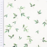 Waffeljersey Waffelstrick Aquarell Zweige Blätter offweiß grün 1.4m