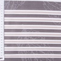 Gardinenstoff Quer-Streifen Blätter halbtransparent grau weiß 140cm