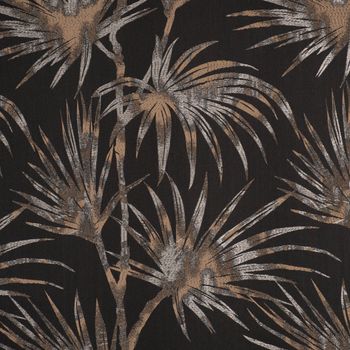 Dekostoff Jacquard Palmenblätter schwarz beige 137cm Breite