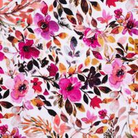 Sweatstoff Digitaldruck Blumen Blätter weiß bunt 1.45m Breite