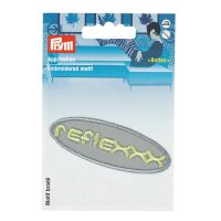 Prym Applikation Reflex selbstklebend aufbügelbar Aufschrift reflexx grau hellgrün 7.5x2.5cm