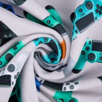 Sweatstoff Digitaldruck LETS GAME Controller grau bunt 1.45m Breite