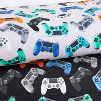 Sweatstoff Digitaldruck LETS GAME Controller grau bunt 1.45m Breite