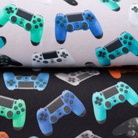 Sweatstoff Digitaldruck LETS GAME Controller grau bunt 1.45m Breite