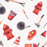 French Terry Digitaldr. Aquarell angeraut Feuerwehr Hydrant offweiß ro