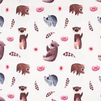 Baumwolljersey Digitaldr. Aquarell Bär WildschweBlumen offweiß braun