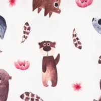 Baumwolljersey Digitaldr. Aquarell Bär WildschweBlumen offweiß braun
