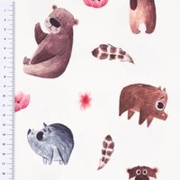 Baumwolljersey Digitaldr. Aquarell Bär WildschweBlumen offweiß braun