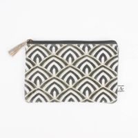 Utensilien Tasche Art Deco Bögen grau weiß goldfarbig 26x17cm