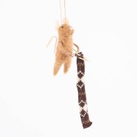 Deko Hänger strickende Maus Filz 10x5cm weiß oder braun