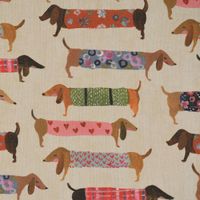 SCHÖNER LEBEN. Kissenhülle Baumwollstoff Dachshund Dackel beige bunt