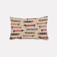 SCHÖNER LEBEN. Kissenhülle Baumwollstoff Dachshund Dackel beige bunt