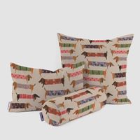 SCHÖNER LEBEN. Kissenhülle Baumwollstoff Dachshund Dackel beige bunt