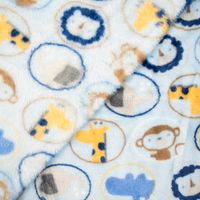 Wellness Fleece Tierkinder Löwe Giraffe blau gelb braun 1.4m Breite