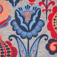 French Terry Sommersweat Retro Blumen grau meliert rot blau rosa 1.45m