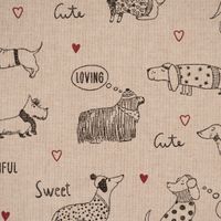Dekostoff Leinenlook Doggie Friends Hunde natur schwarz 1.40m