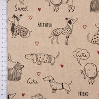 Dekostoff Leinenlook Doggie Friends Hunde natur schwarz 1.40m