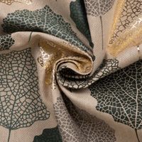 Dekostoff Leinenlook Blätter Blattskelett natur grün gold 1.40m