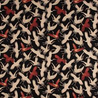 Dekostoff GobelPremium Cranebird Paradise Kraniche schwarz beige rot 1