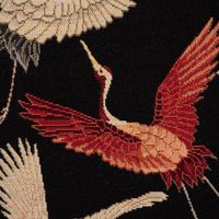 Dekostoff GobelPremium Cranebird Paradise Kraniche schwarz beige rot 1