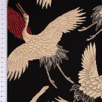 Dekostoff GobelPremium Cranebird Paradise Kraniche schwarz beige rot 1