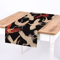 Dekostoff GobelPremium Cranebird Paradise Kraniche schwarz beige rot 1