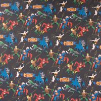 Baumwollstoff Popeline Digitaldr. Justice League Logo schwarz blau gra