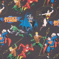 Baumwollstoff Popeline Digitaldr. Justice League Logo schwarz blau gra