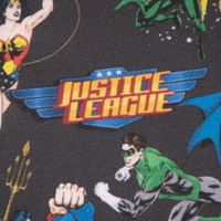 Baumwollstoff Popeline Digitaldr. Justice League Logo schwarz blau gra