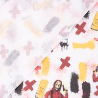 Baumwollstoff Popeline Digitaldr. Haus des Geldes weiß rot schwarz gel