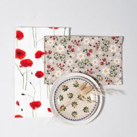 Dekostoff Leinenlook Landhaus Edelweiß Blumen natur grün rot 1.40m