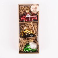 Sass & Belle Dekohänger 3er Set Fahrzeuge Auto Motorrad LKW Glas rot goldfarbig grün