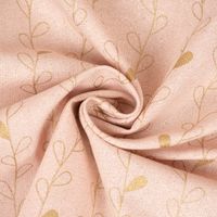 Dekostoff Leinenlook Metallic Blätterranken rosa gold 1.40m