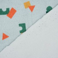 Frotteestoff Stretch Frottee Geometrie Bauklötze hellblau orange grü