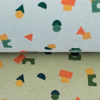 Frotteestoff Stretch Frottee Geometrie Bauklötze hellblau orange grü