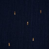 Double Gauze Foliendruck Konfetti Striche uni dunkelblau gold