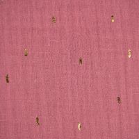 Double Gauze Foliendruck Konfetti Striche uni dunkel altrosa gold