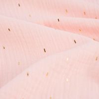 Double Gauze Foliendruck Konfetti Striche uni rosa gold 1.35m