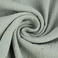 Double Gauze Foliendruck Konfetti Striche uni altgrün gold